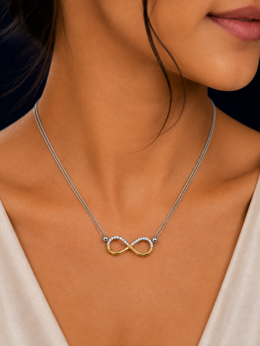 Two-Tone Infinity Loop Pendant Necklace