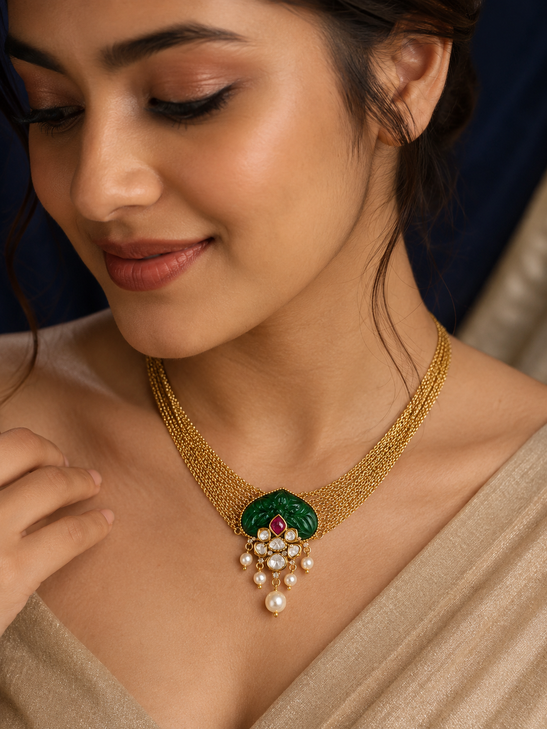 Ornate Emerald & Pearl Drop Earrings