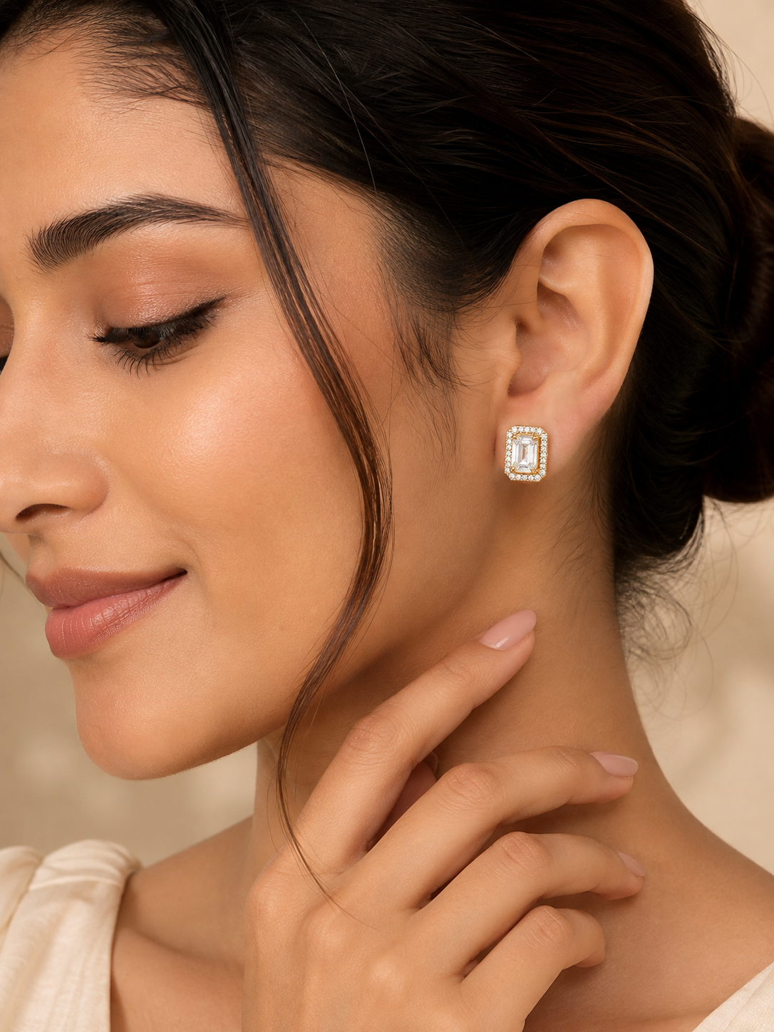 Emerald-Cut Gold Diamond Stud Earrings
