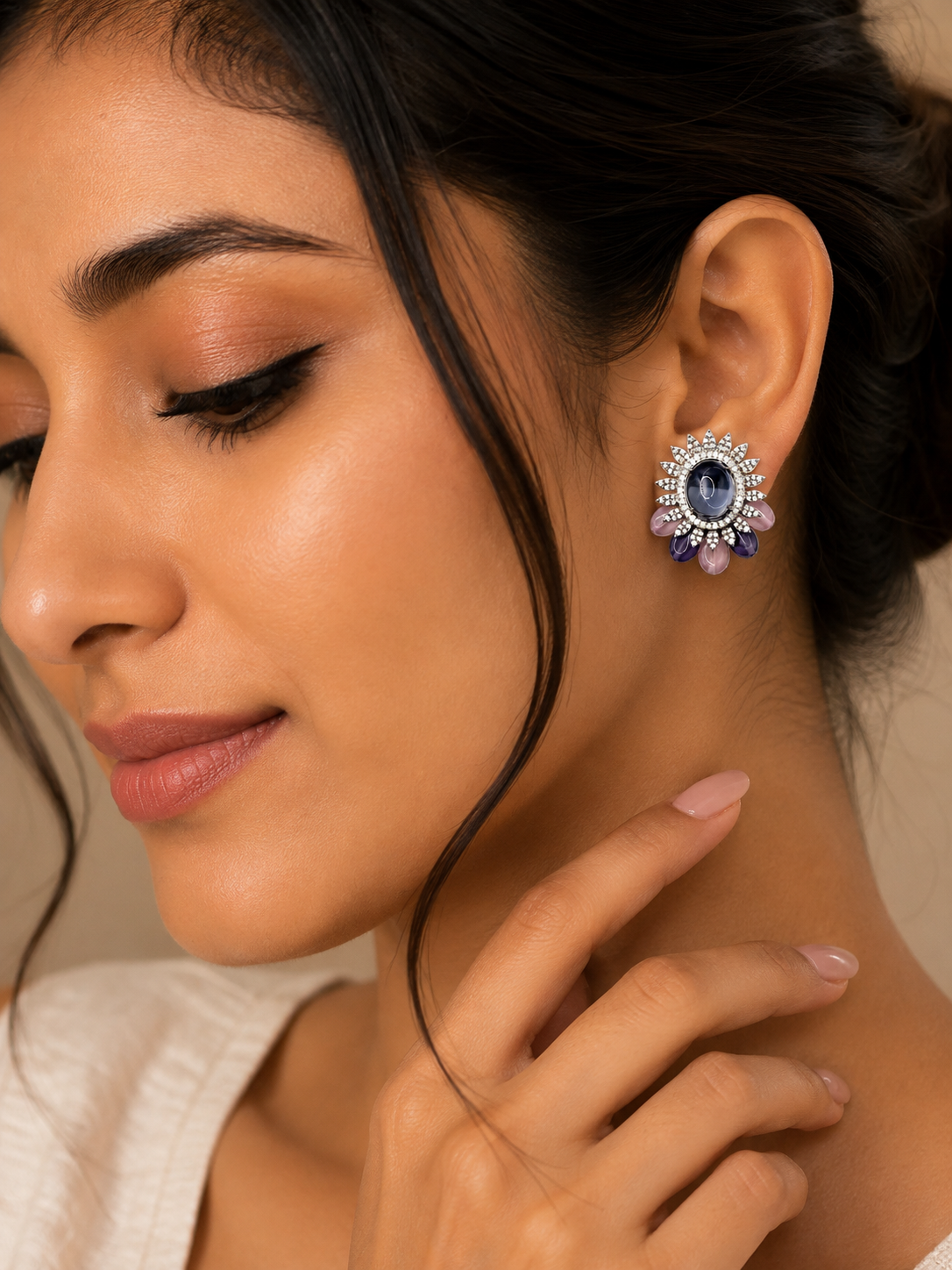 Floral Sunburst Cabochon Earrings