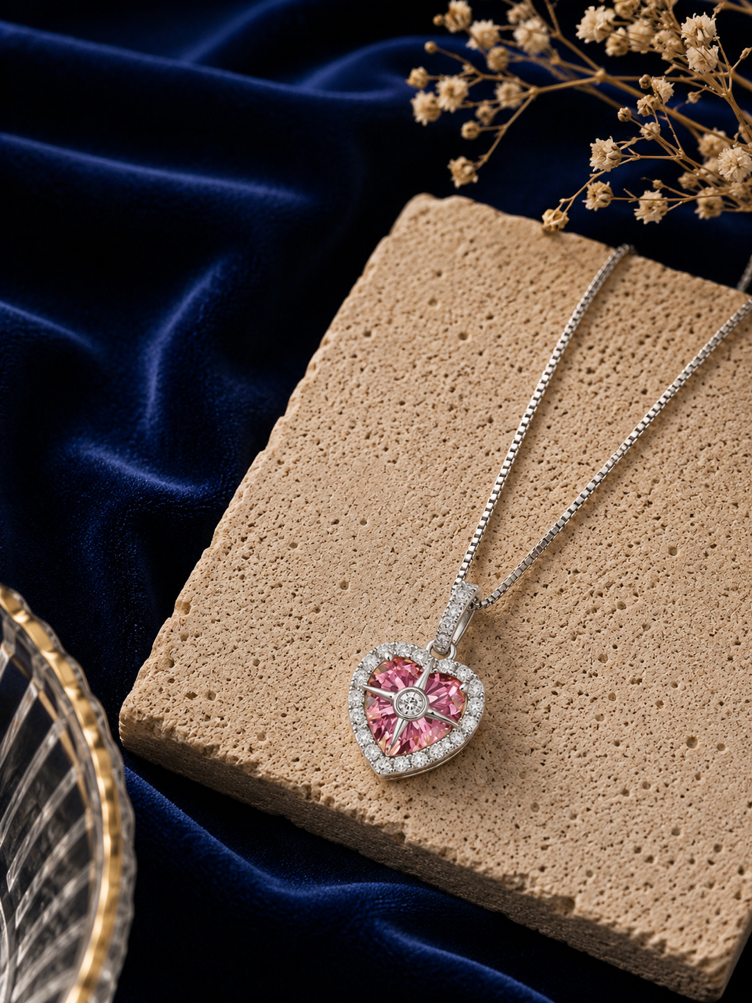 Pink Heart Crystal Pendant Necklace