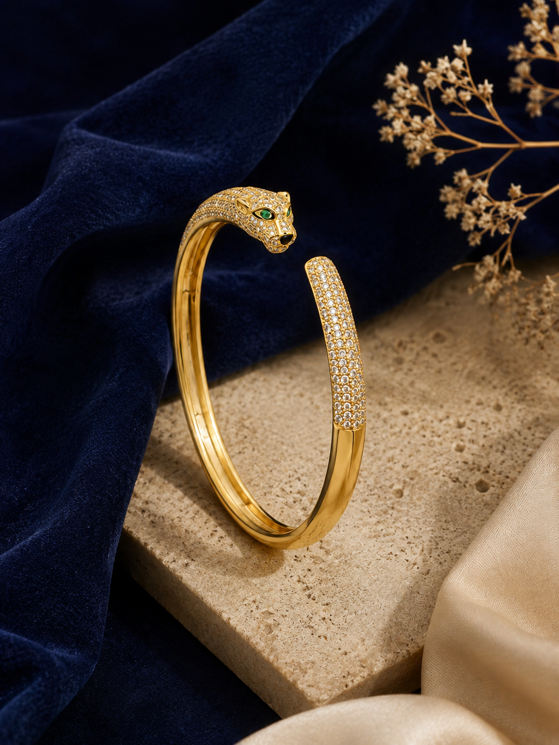 Pavé Gold-Tone Panther Cuff Bracelet