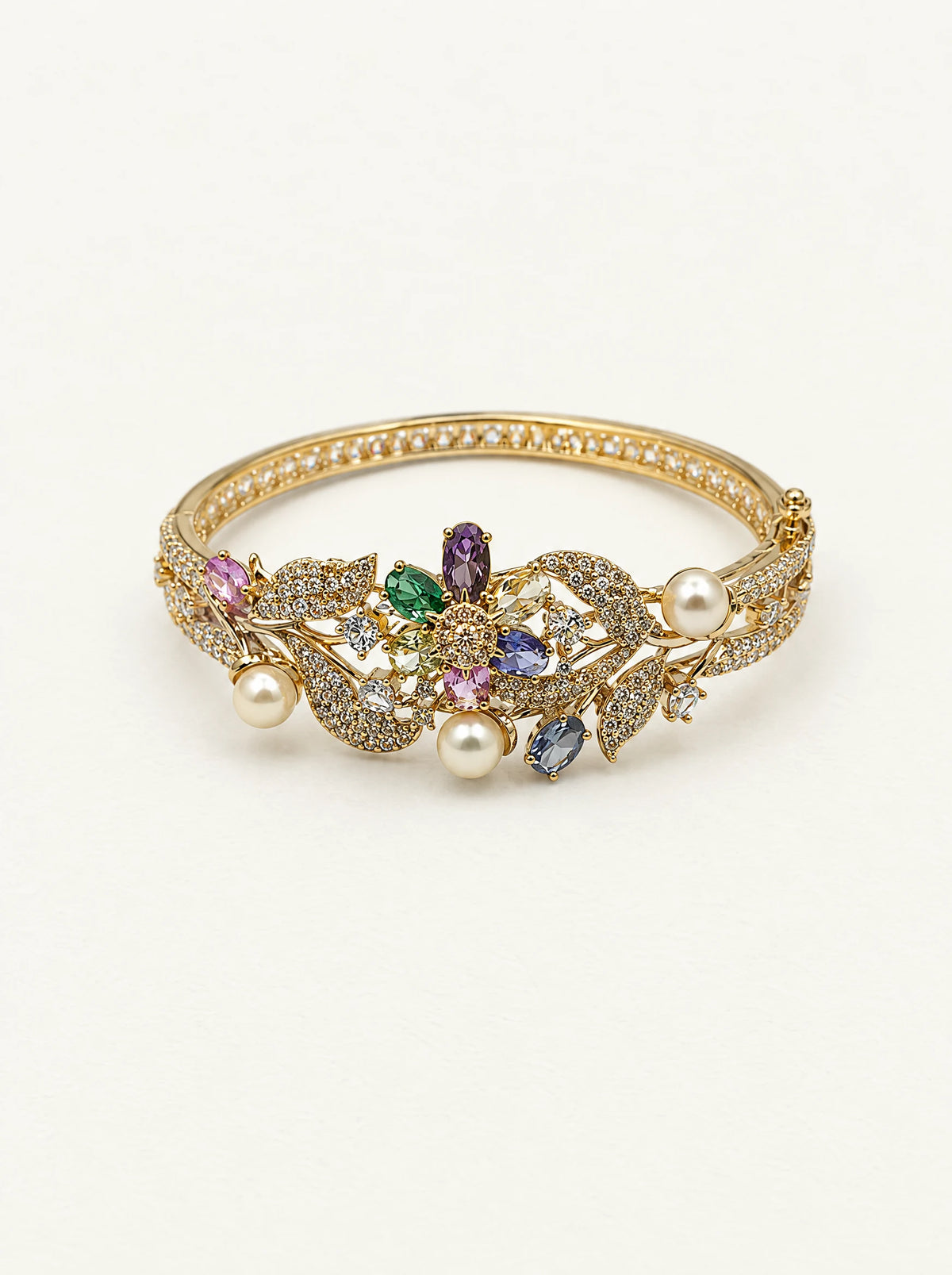 Multicolour Pearl Floral Cuff Bracelet