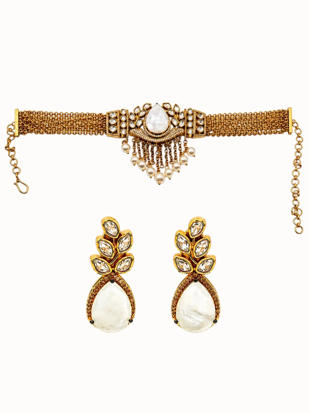Gold Choker & Golden Leaf Mother-of-Pearl Jewelry Set