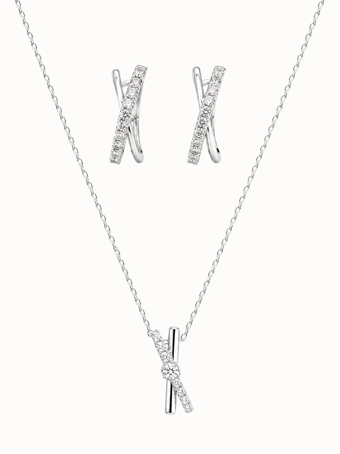 Minimalist Silver Diamond Cross Jewelry Set