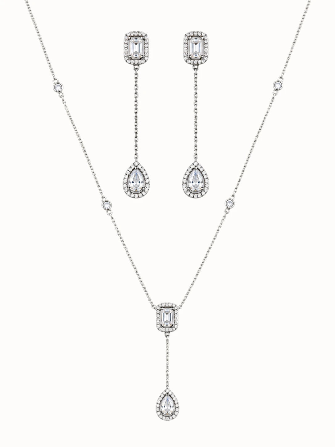 Elegant Silver Drop Earrings and Necklace Set