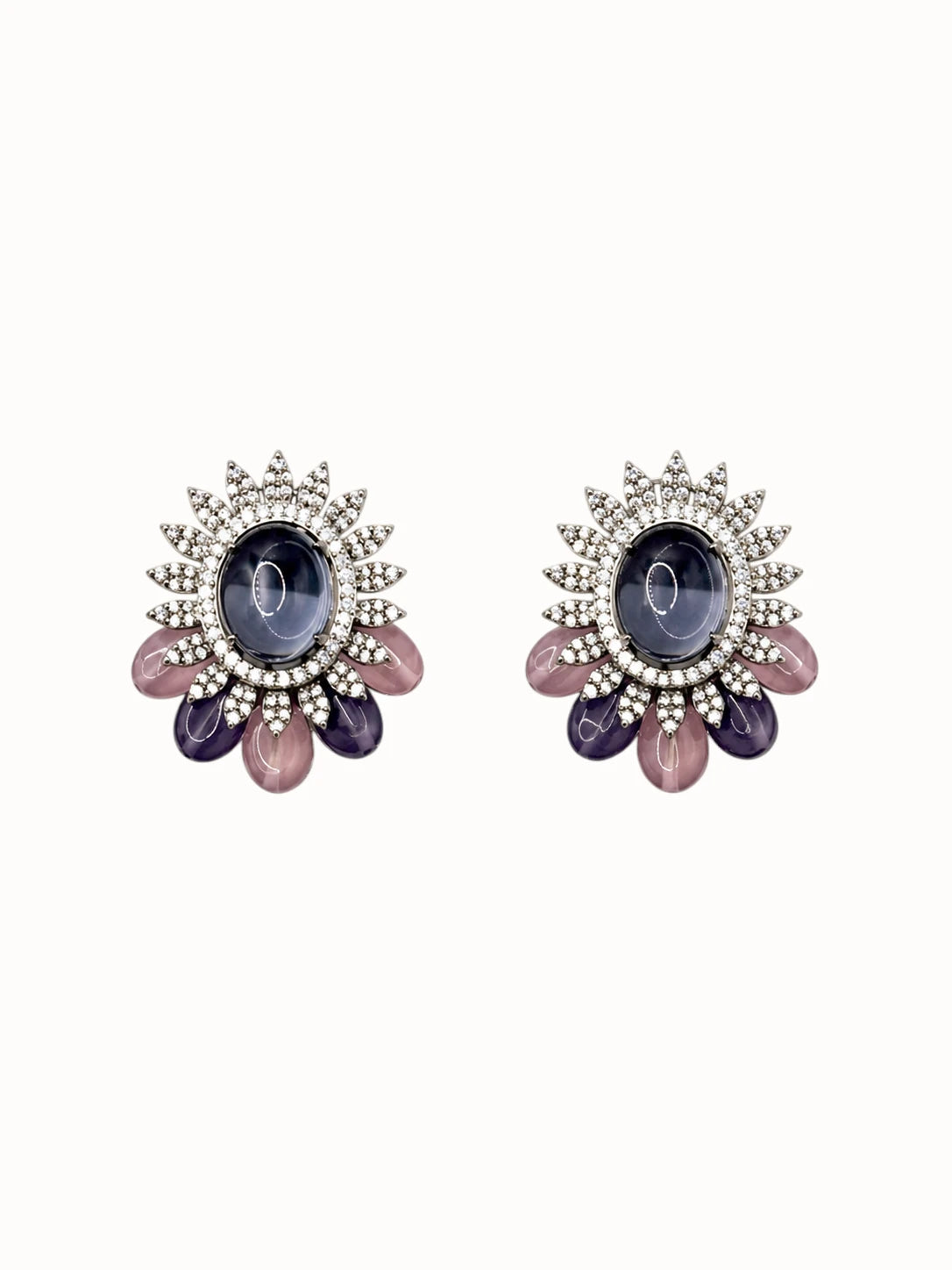 Floral Sunburst Cabochon Earrings