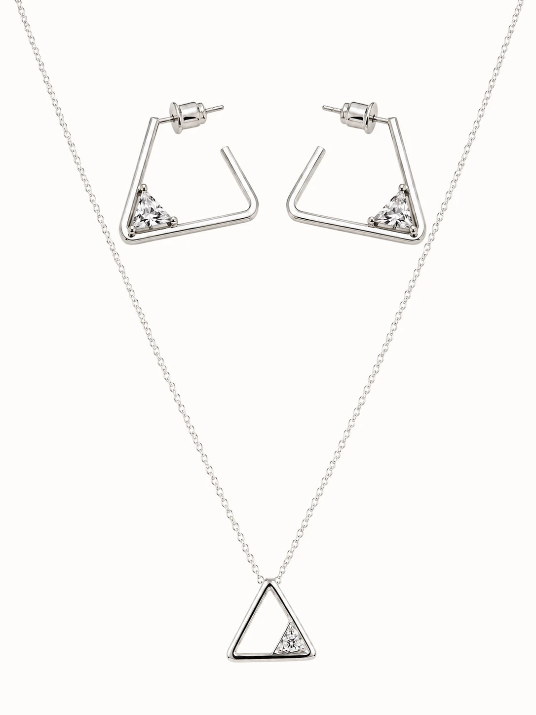 Minimal Silver Diamond Triangle Jewelry Set