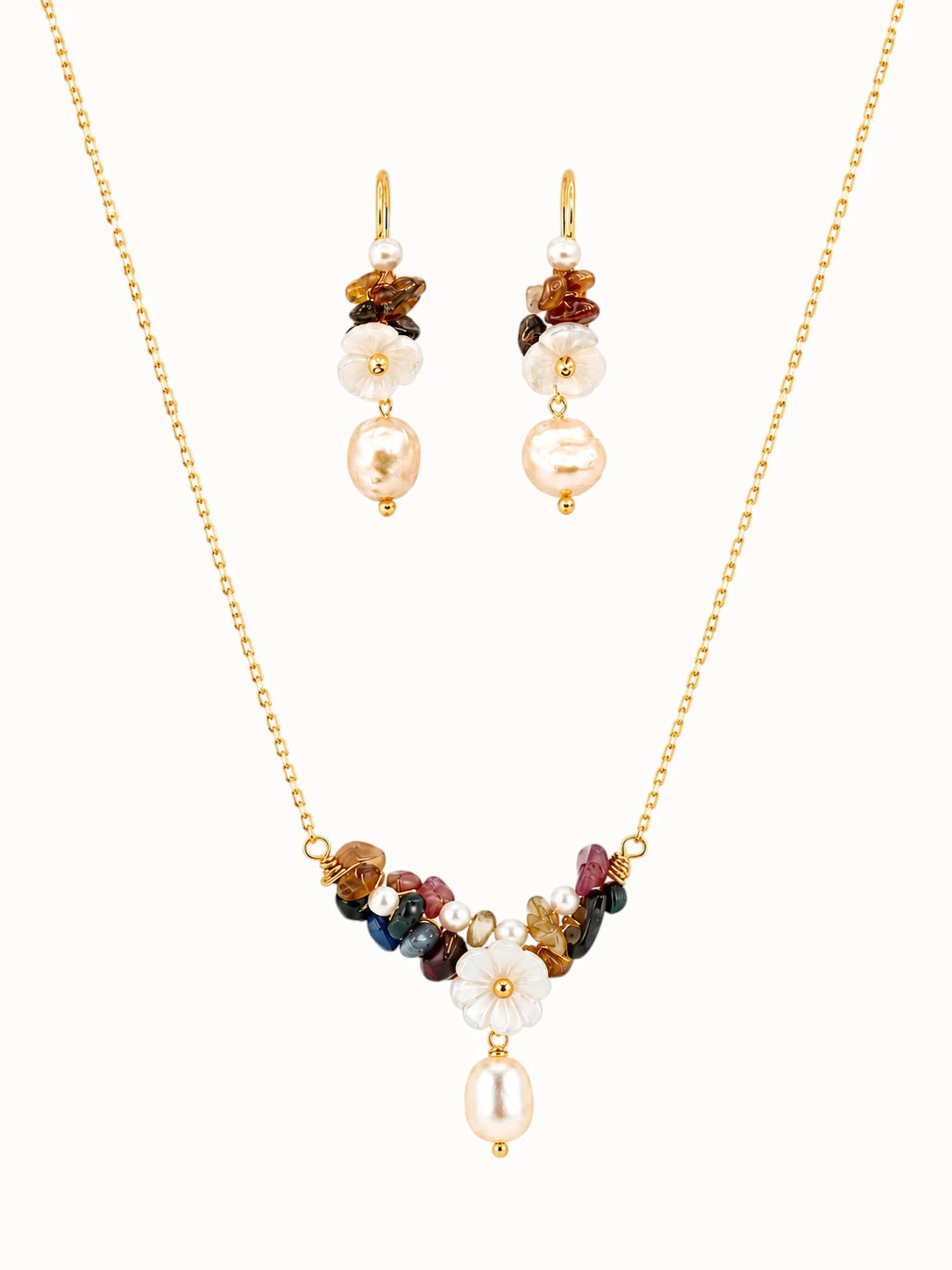 Multicolor Gemstone and Pearl Jewelry Set