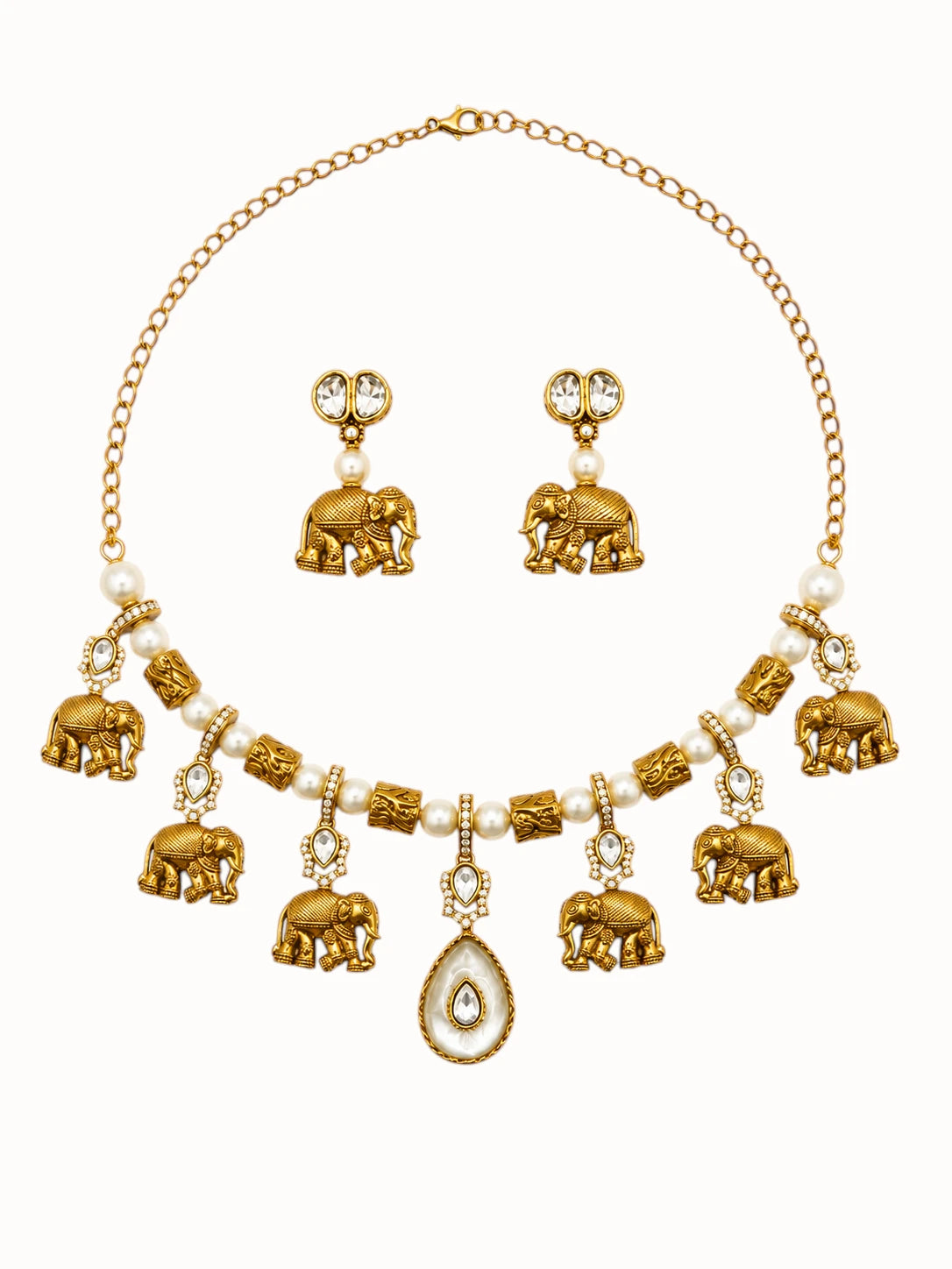 Ornate Gold Elephant Jewelry Set