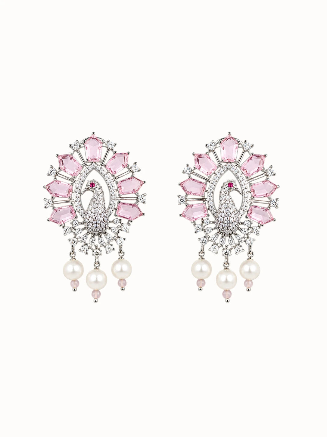 Ornate Pink Peacock Earings
