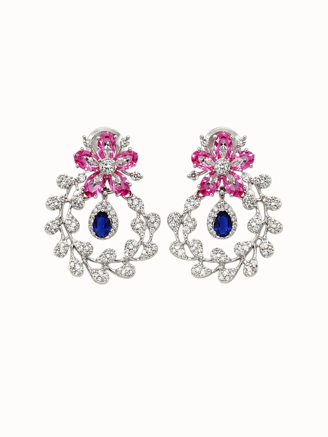 Pink Floral Sapphire Hoop Earrings