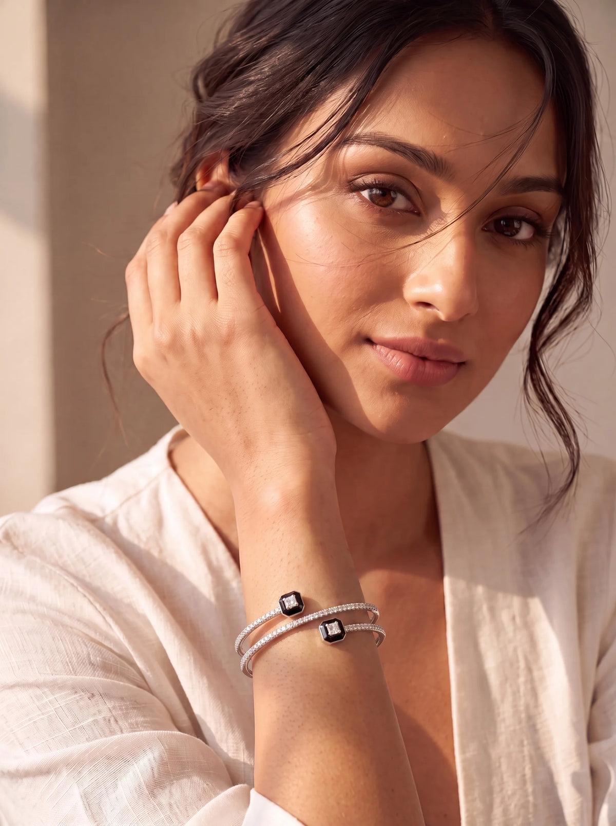 Black Crystal Double Cuff Bracelet