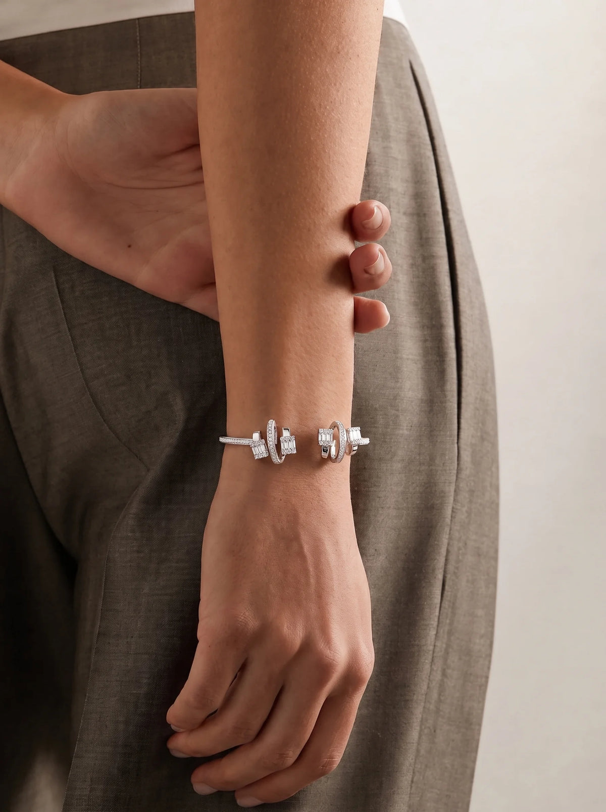 Linear Crystal Open Cuff Bracelet