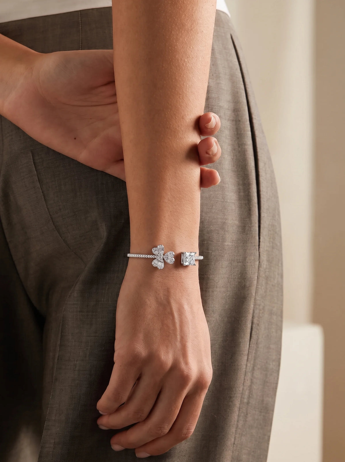 Crystal Bow Open Cuff Bracelet