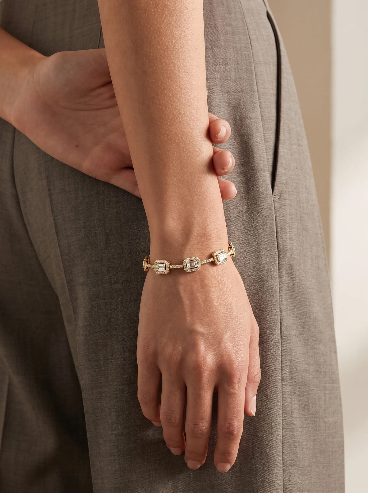 Crystal Geometric Link Cuff Bracelet
