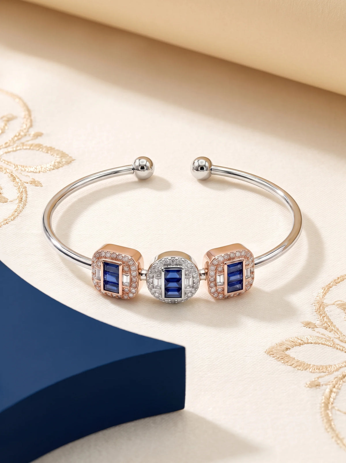 Blue & Crystal Open Cuff Bracelet