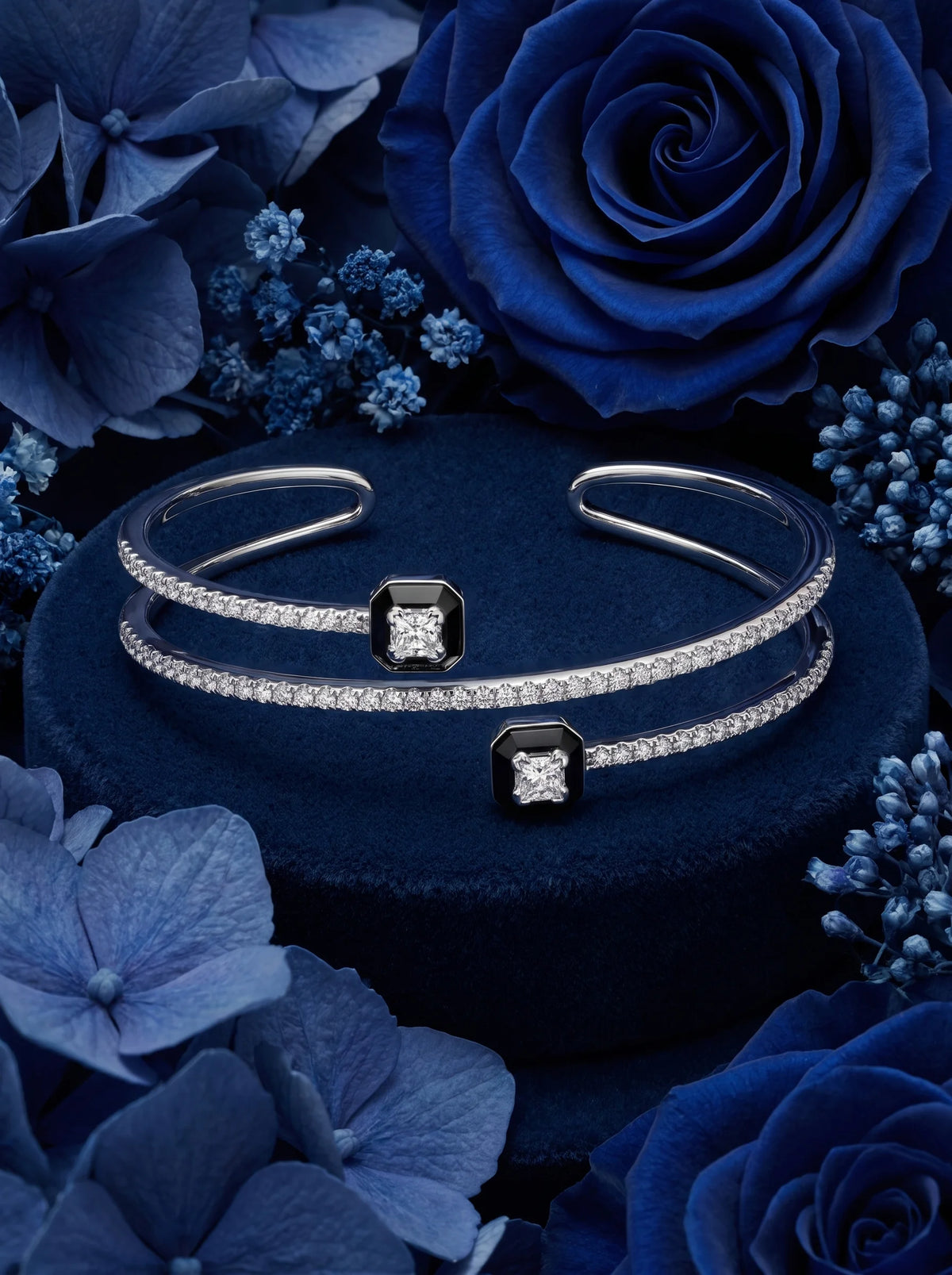 Black Crystal Double Cuff Bracelet