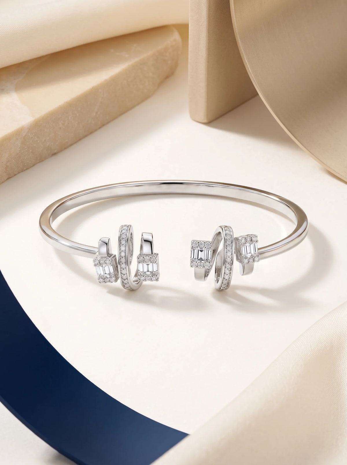 Linear Crystal Open Cuff Bracelet