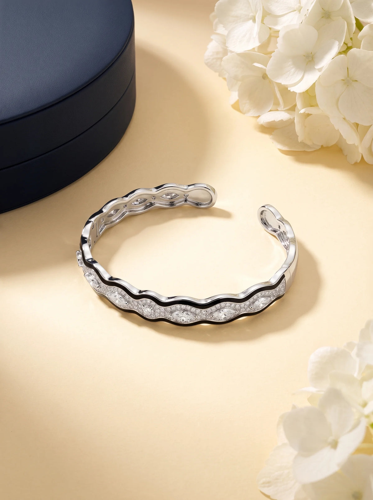 Black Pavé Wave Cuff Bracelet