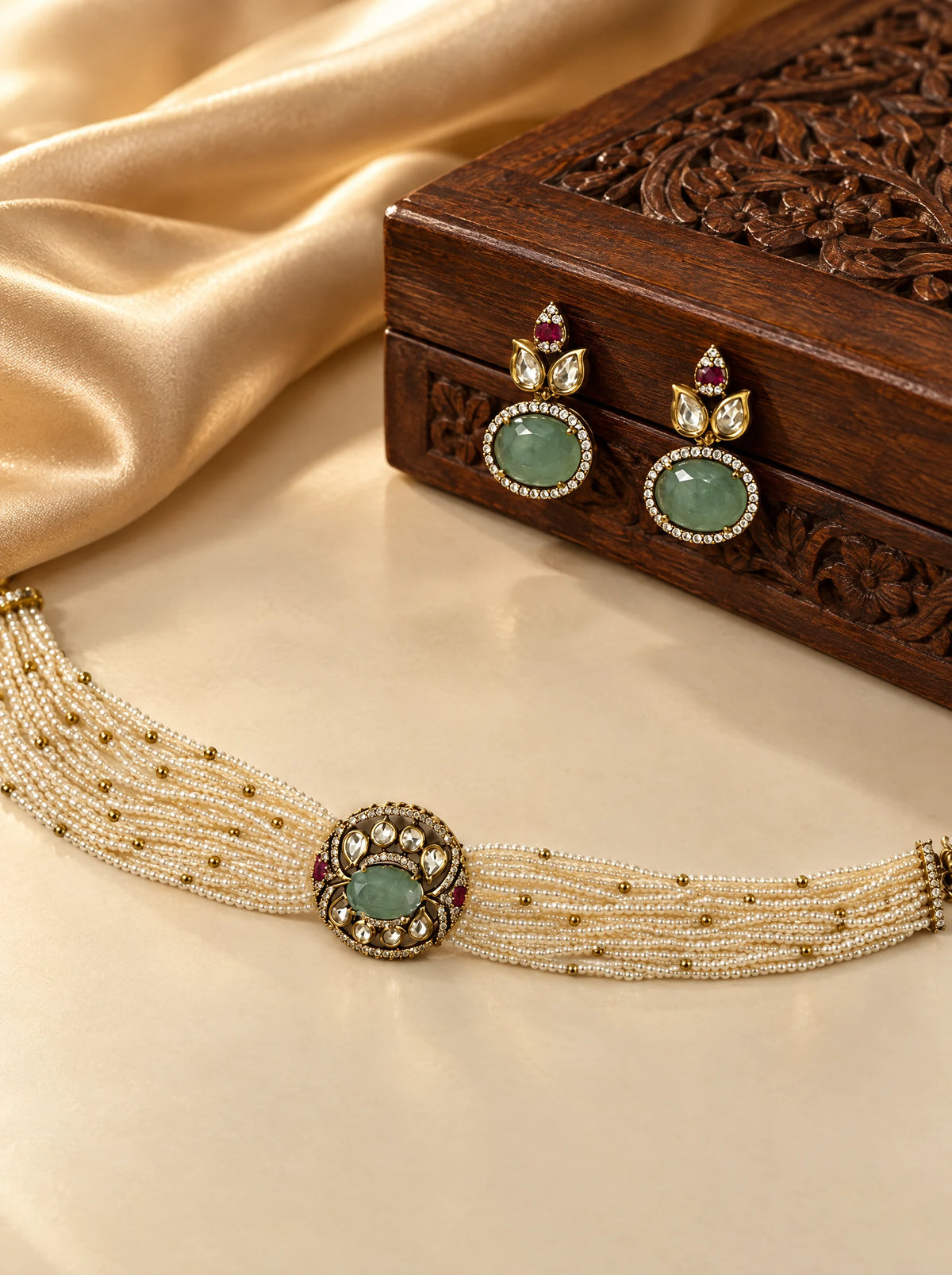 Green Stone Beaded Bracelet Set