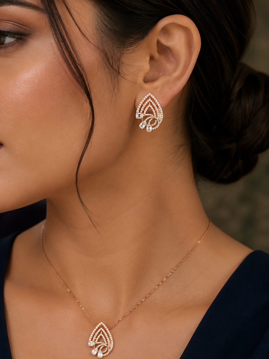 Rose Gold Teardrop Diamond Jewelry Set