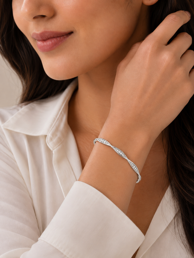 Silver Twist Pavé Bangle