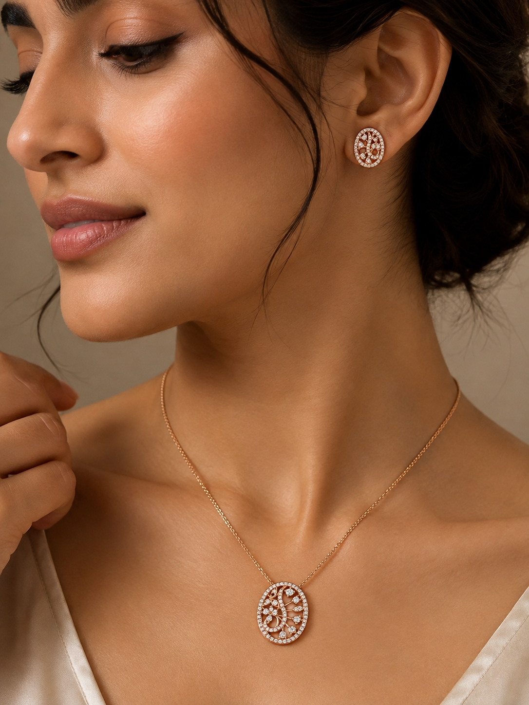 Rose Gold-Tone Filigree Oval Jewelry Set