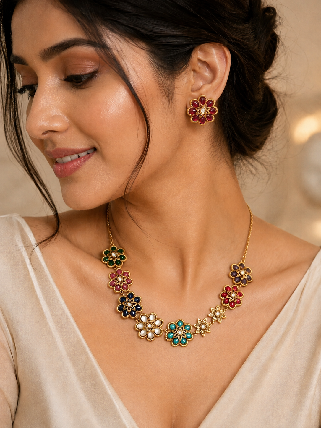 Ruby Floral Jewelry Set