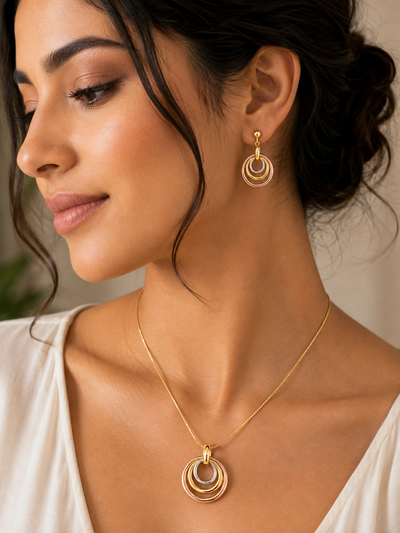 Tri-Tone Interlocking Hoop Jewelry Set