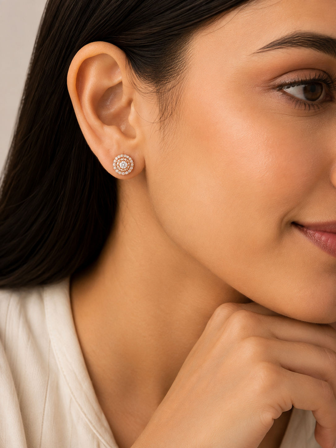Rose Gold-Tone Halo Crystal Stud Earrings
