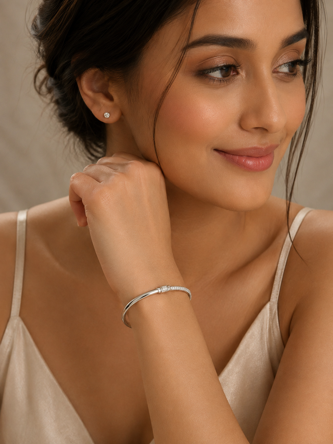 Pavé Silver Hinged Bangle