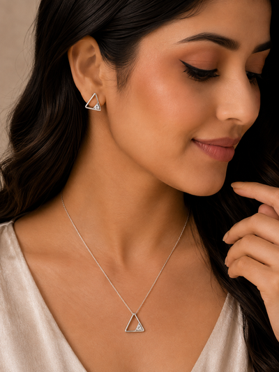 Minimal Silver Diamond Triangle Jewelry Set