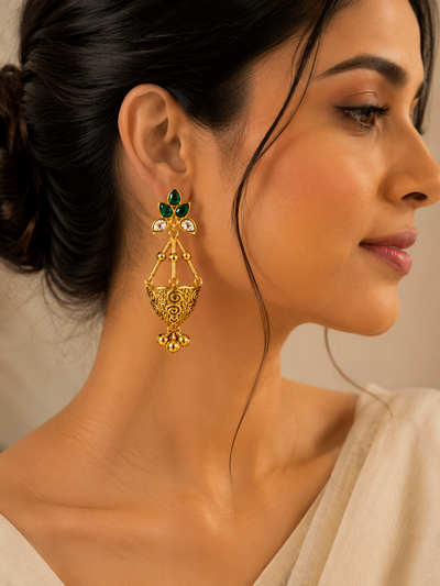Ornate Gold Floral Crystal Earrings