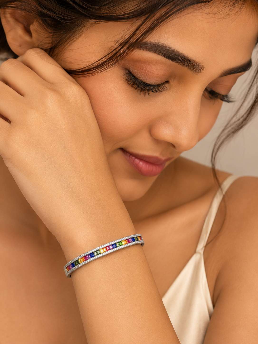 Rainbow Gemstone Baguette Bangle