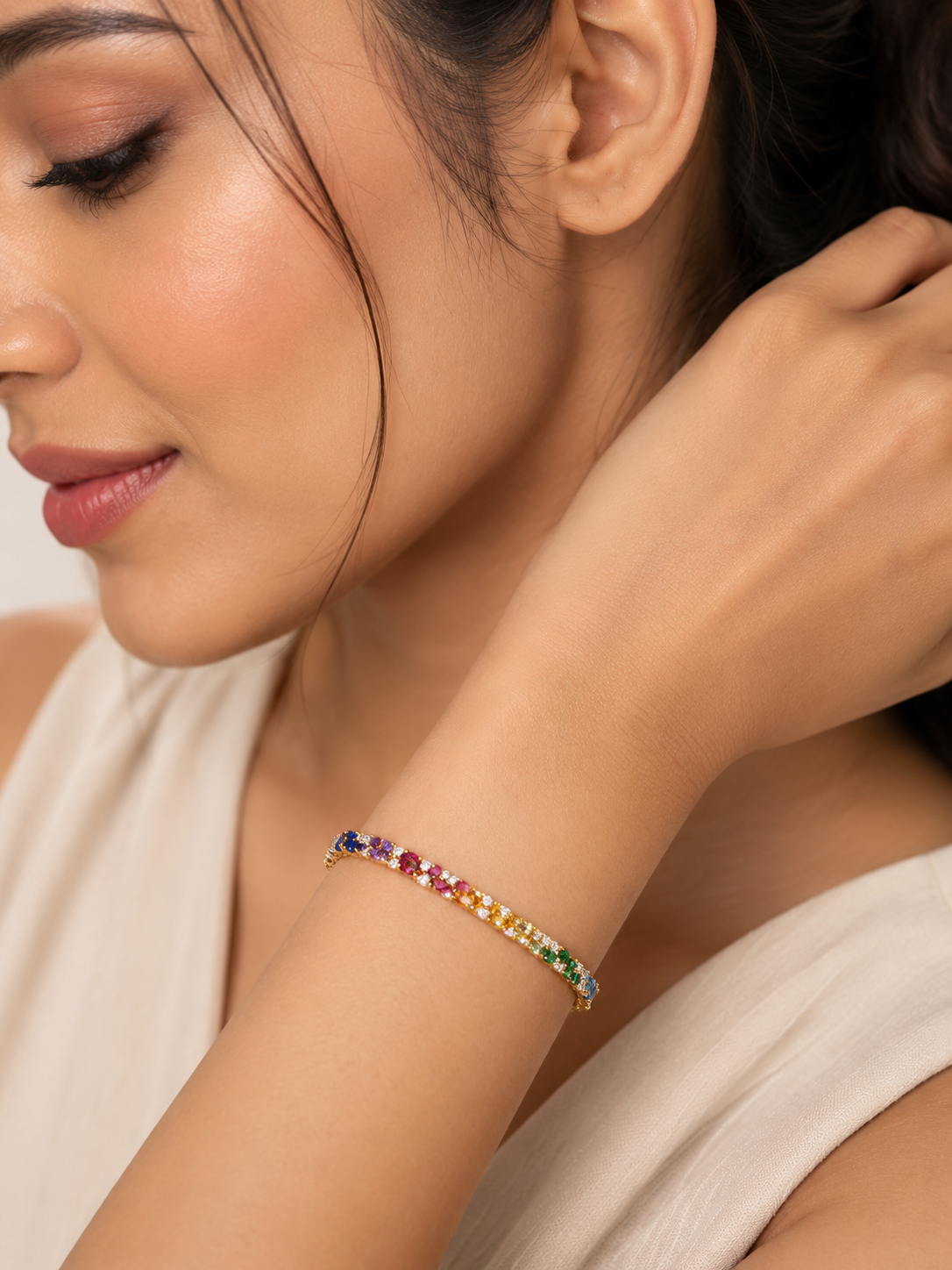 Rainbow Gemstone Pavé Tennis Bracelet