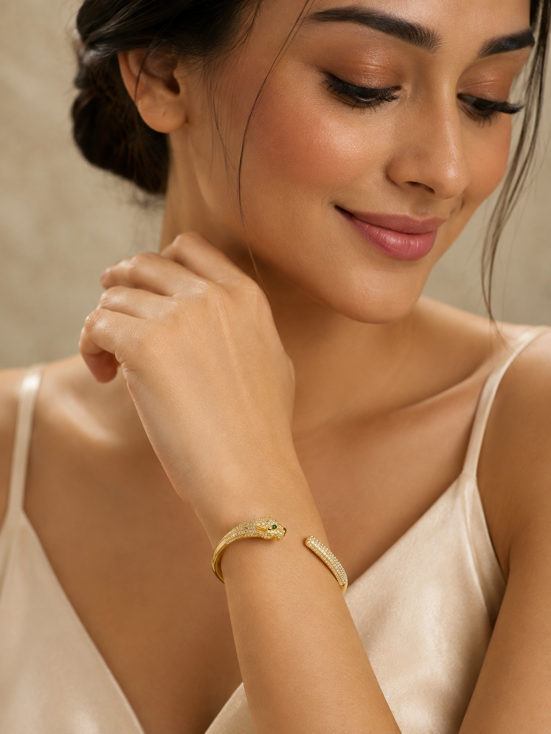 Pavé Gold-Tone Panther Cuff Bracelet