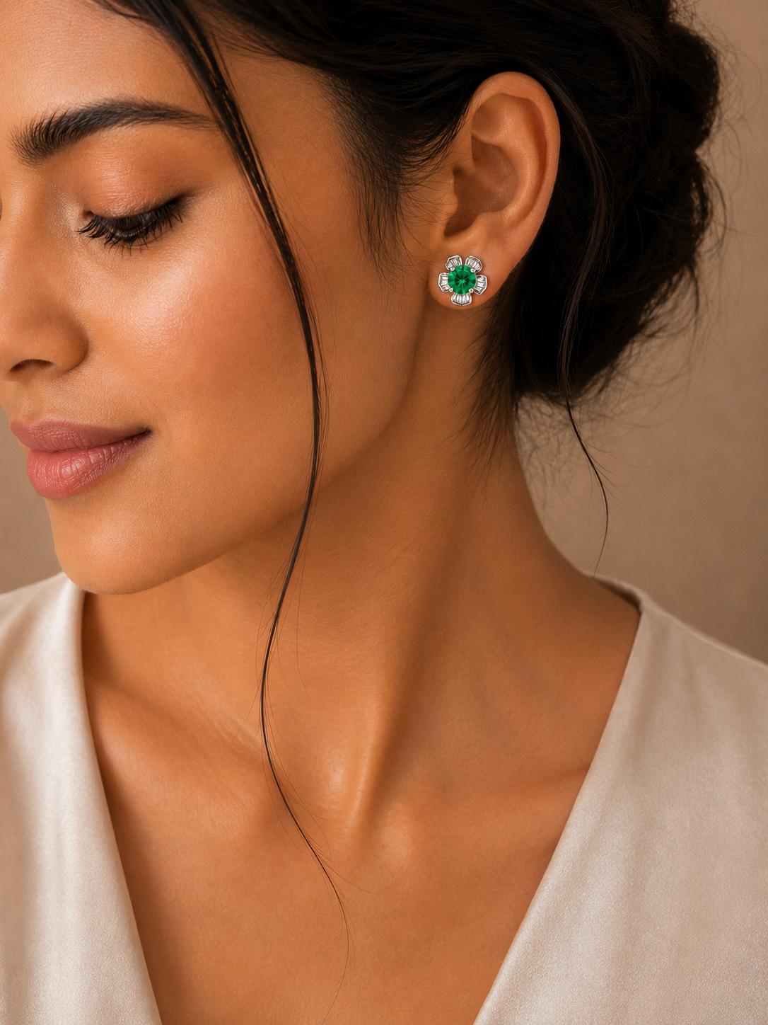 Emerald Flower Stud Earrings