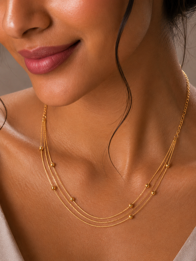 Triple-Strand Beaded Gold-Tone Necklace
