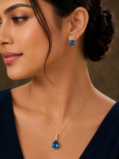 Teal Gemstone Bow Jewelry Set