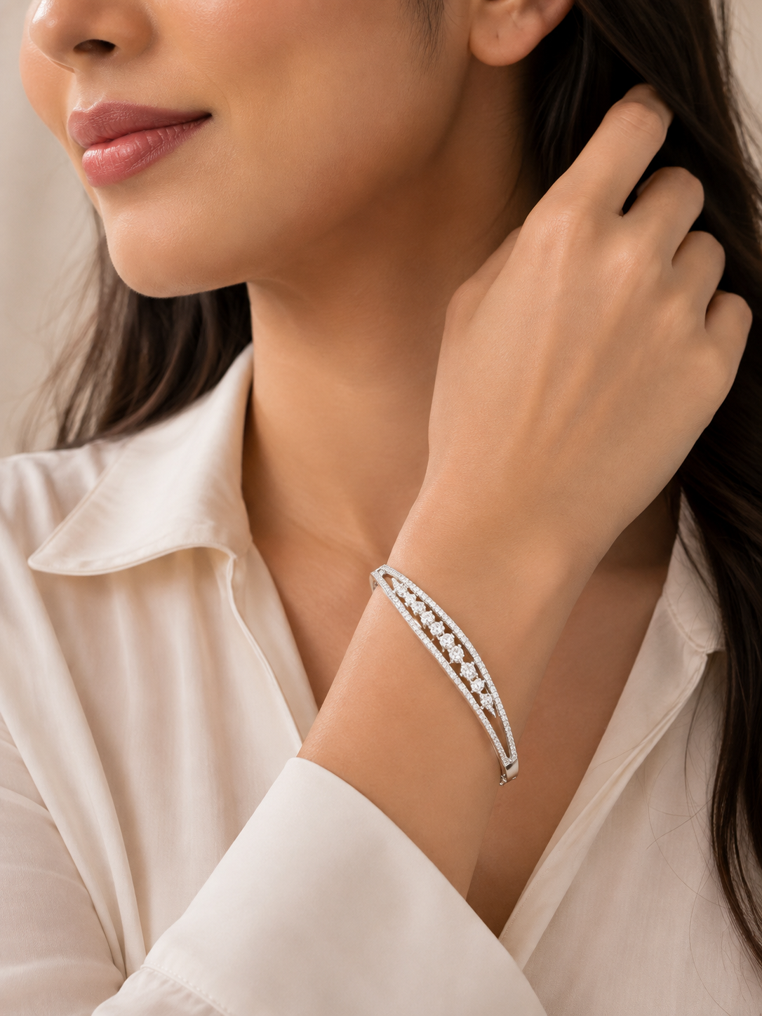 Silver Crossover Pavé Bangle