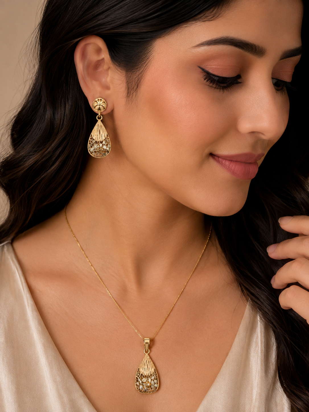 Gold Mosaic Teardrop Jewelry Set