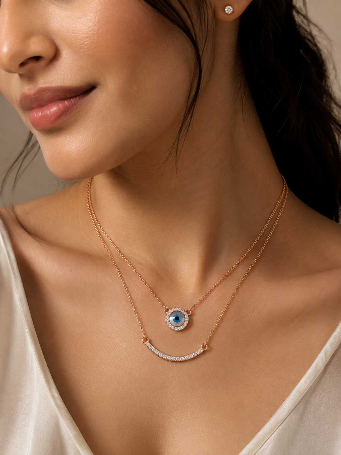 Rose Gold-Tone Evil Eye Layered Necklace