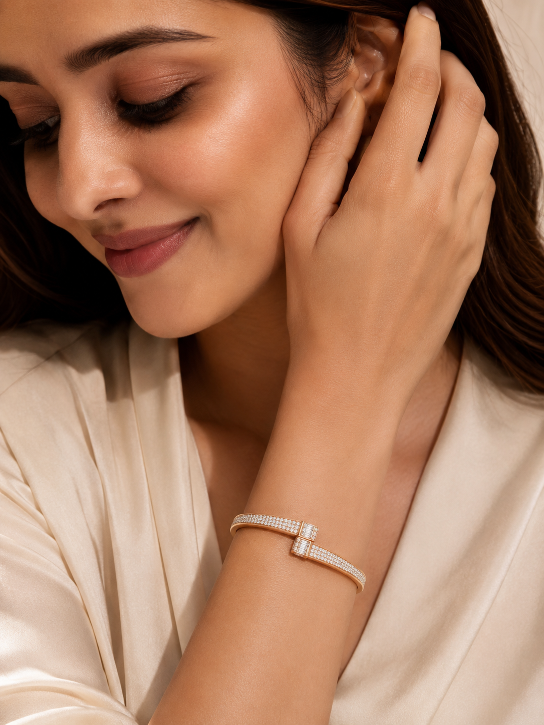 Pavé Rose Gold-Tone Open Cuff Bracelet