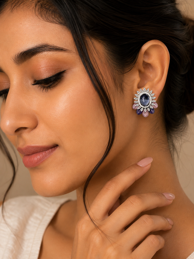Floral Sunburst Cabochon Earrings