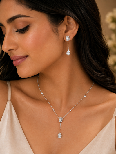 Elegant Silver Drop Earrings and Necklace Set