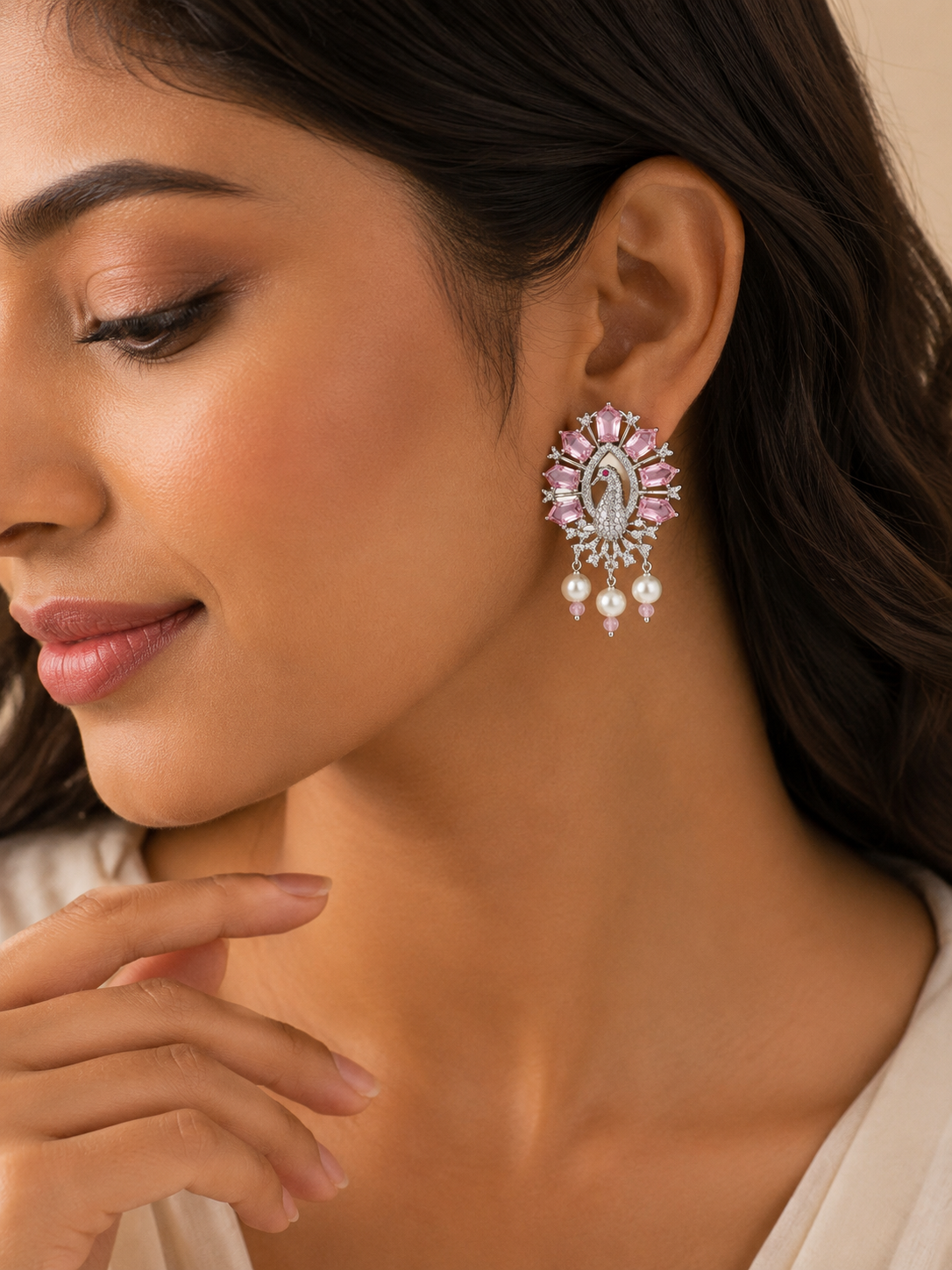 Ornate Pink Peacock Earings