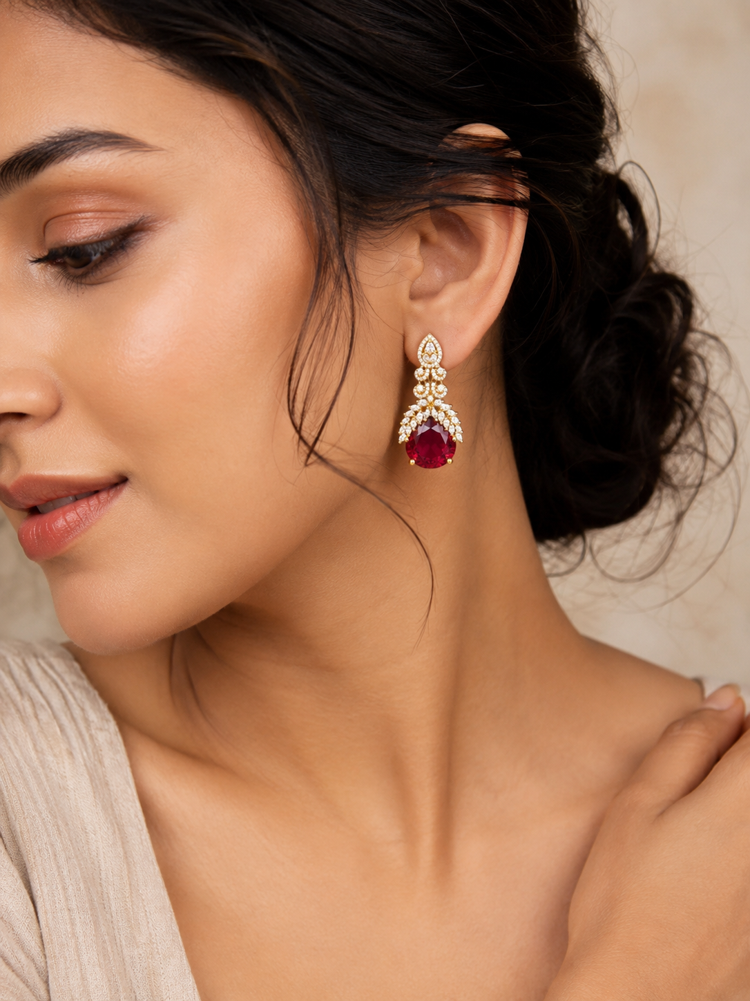 Gold and Ruby Drop Earrings