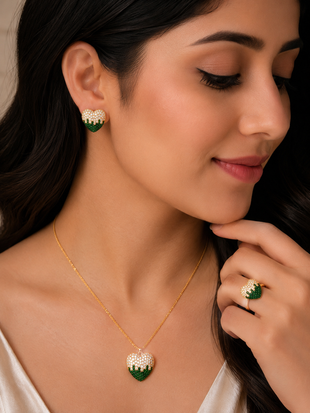 Emerald Drip Heart Jewelry Set