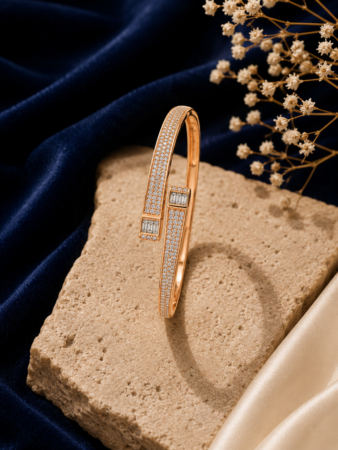 Pavé Rose Gold-Tone Open Cuff Bracelet